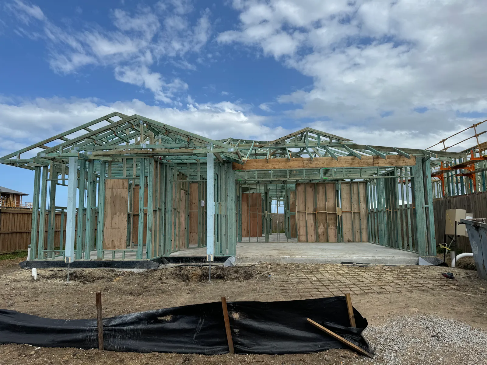 Property under construction — timber frame stage